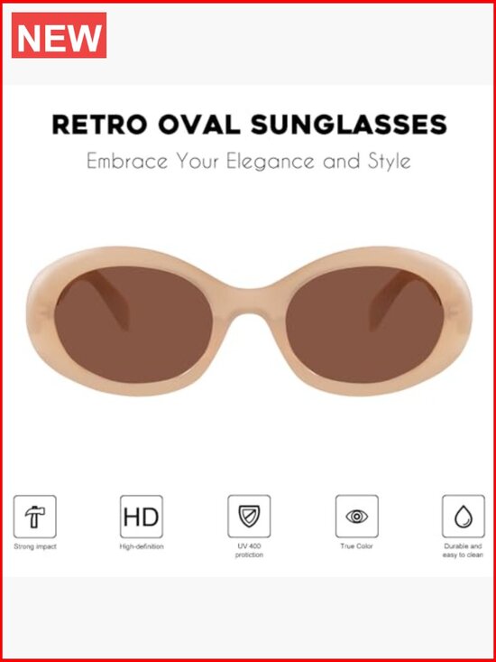 Oval Retro Trendy Sunglasses UV400 Protection Metal Temple Accents main image 5